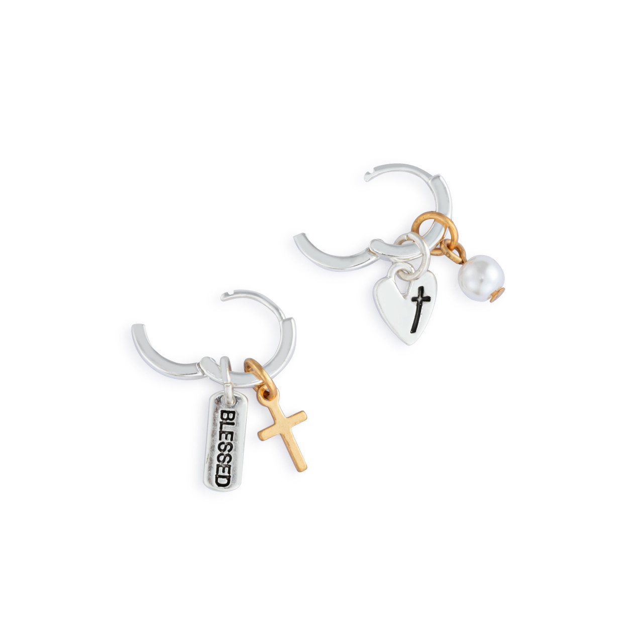 Faith Charm Silver Earring Set - 8mm thumbnail
