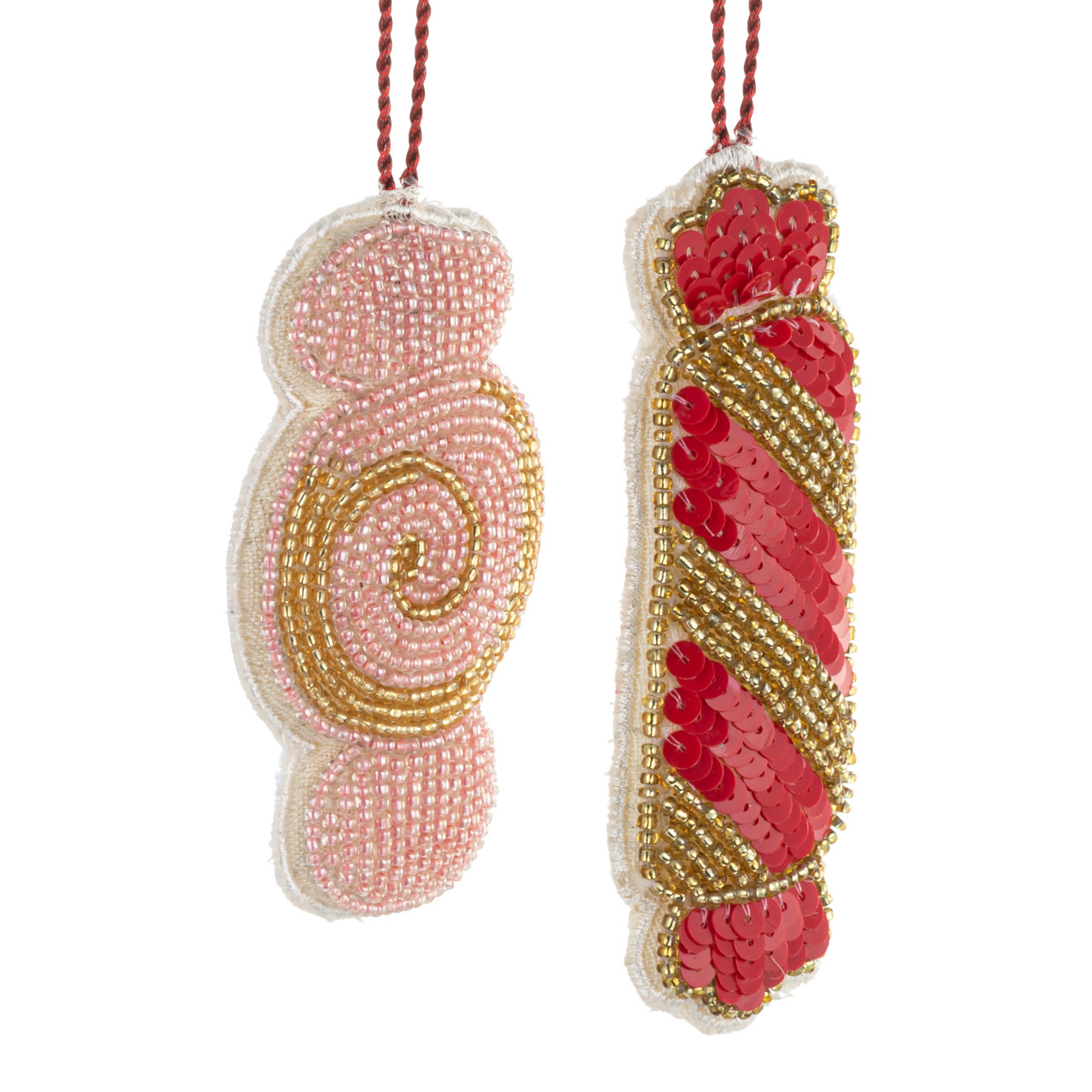 Holiday Candy Beaded Fabric Ornaments 2 Assorted - 2x4in thumbnail