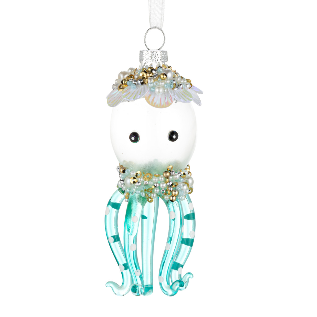 Blue Octopus with Pearls Glass Ornament - 2x4in thumbnail