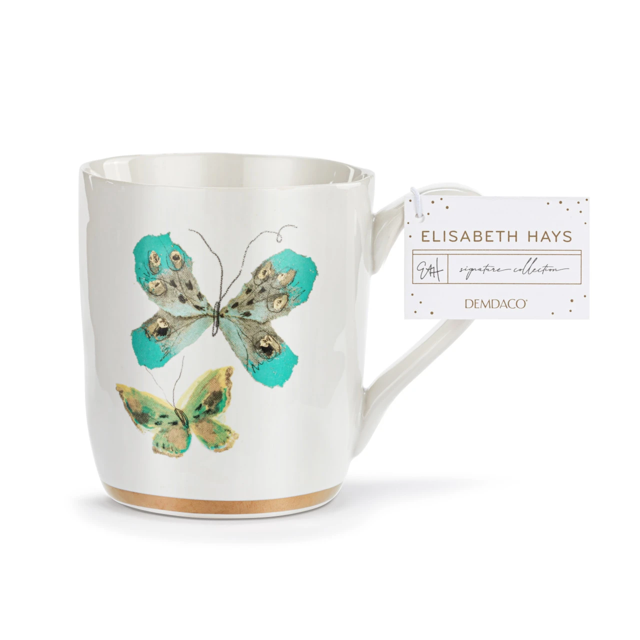 Turquoise & Green Duo Butterfly White Mug with Gold Trim - 14oz thumbnail