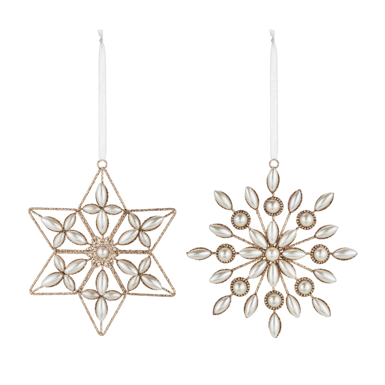 Gilver Glitter and Pearl Snowflake Ornaments 2 Assorted - 5x6in thumbnail