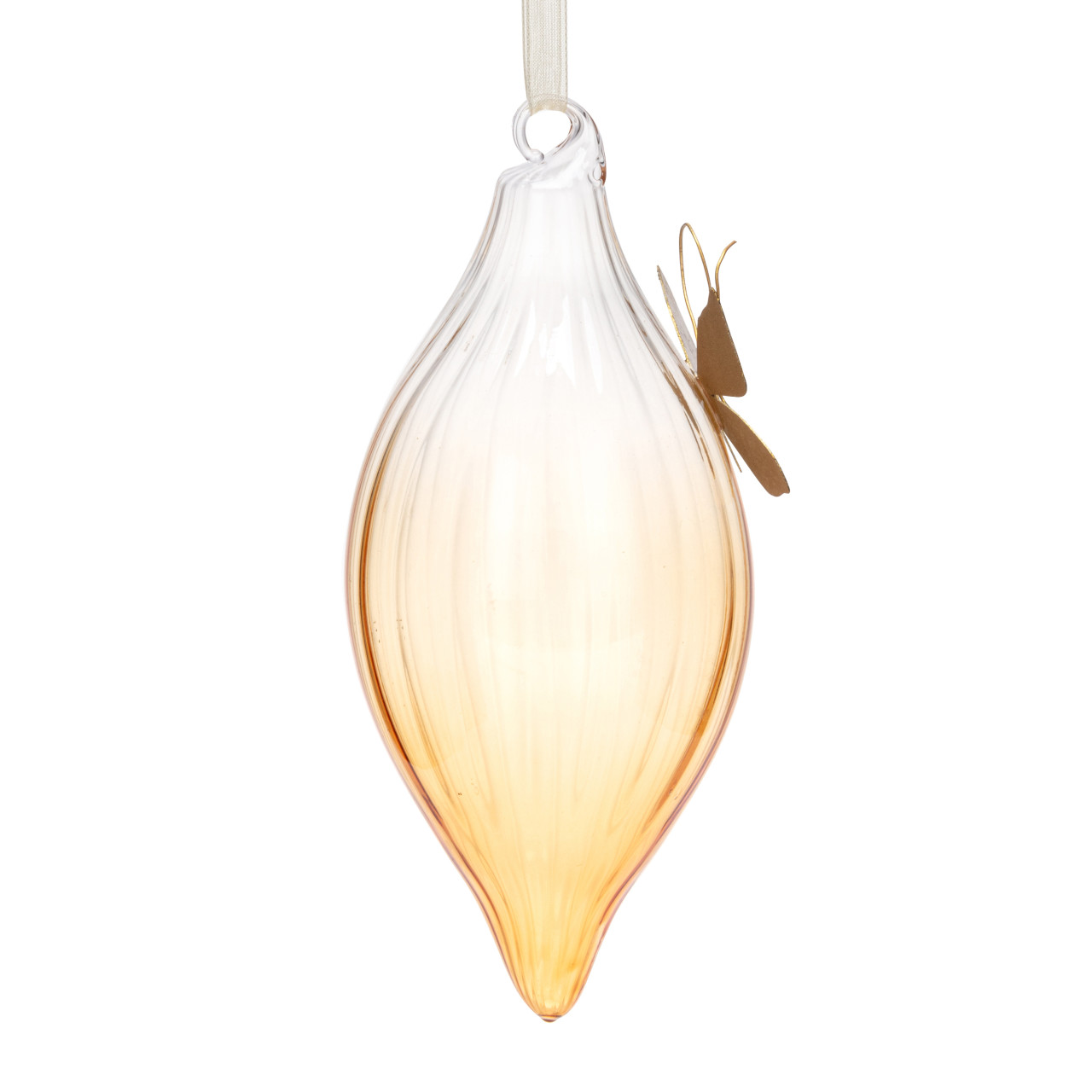 Amber Clear Glass Ornament with Butterfly Charm - 3x7in thumbnail