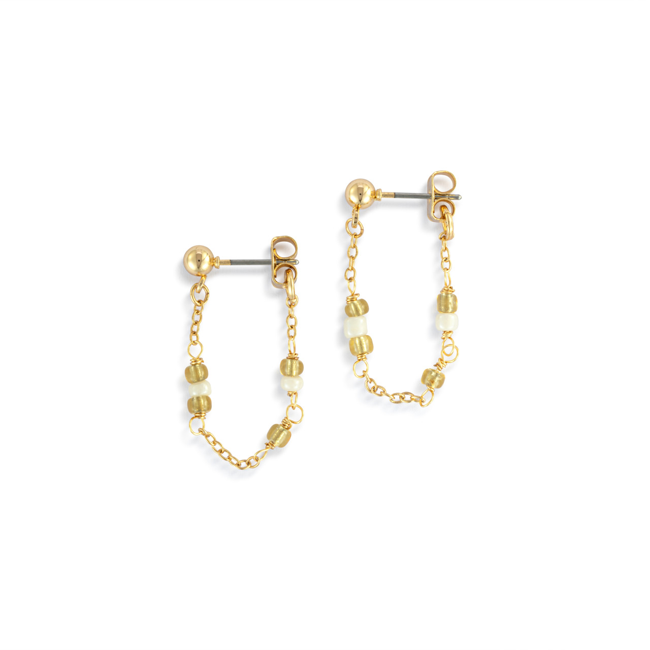 Beaded White/Gold Earrings - 25.5x26.5mm thumbnail