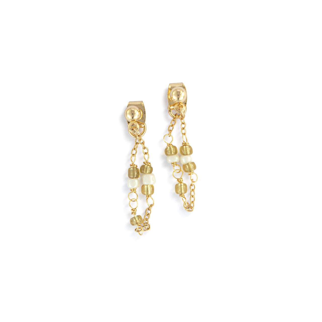Beaded White/Gold Earrings - 25.5x26.5mm thumbnail