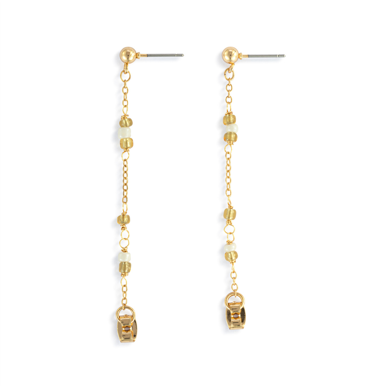 Beaded White/Gold Earrings - 25.5x26.5mm thumbnail