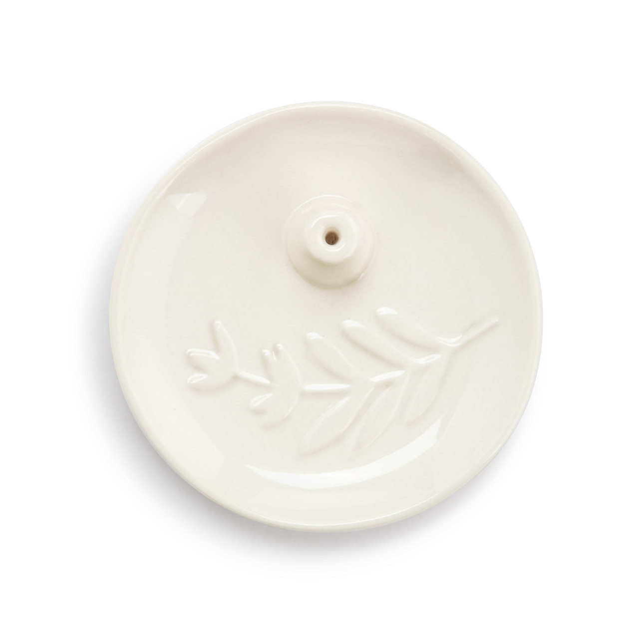 Cream Botanical Ceramic Incense Holder - 4.5in thumbnail