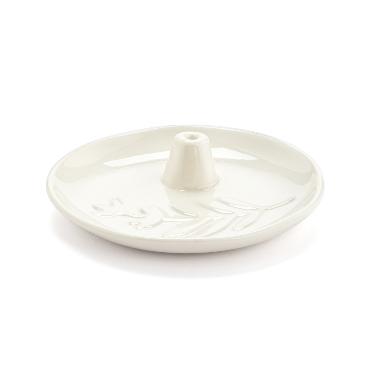 Cream Botanical Ceramic Incense Holder - 4.5in thumbnail