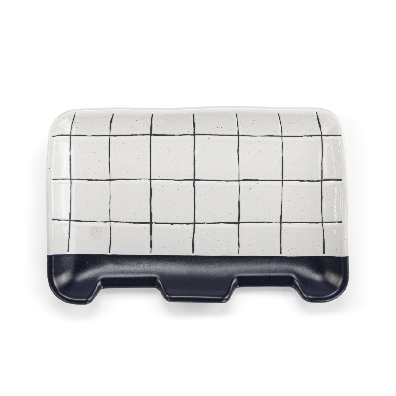 White Blue Plaid Double Spoon Rest - 7x5in thumbnail