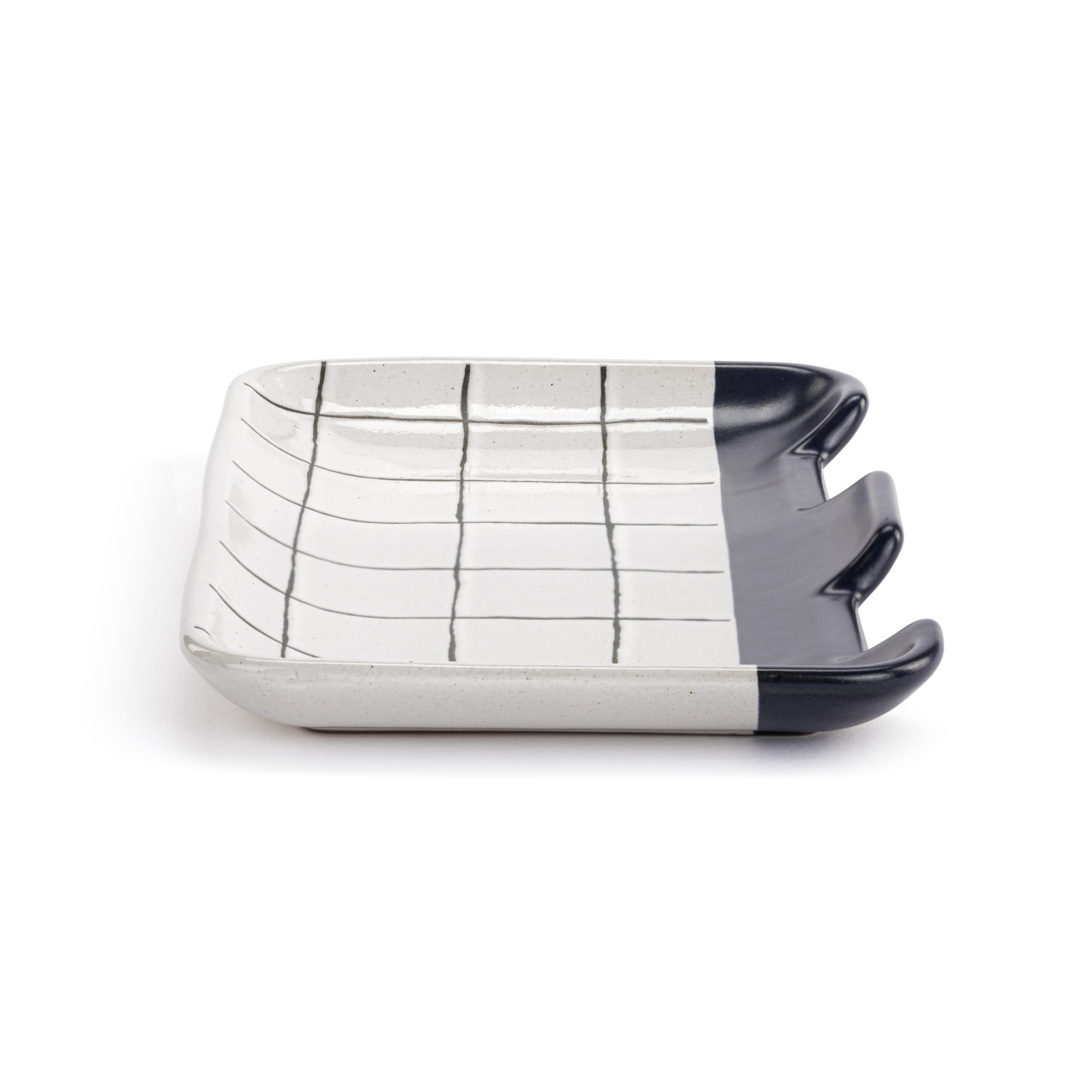 White Blue Plaid Double Spoon Rest - 7x5in thumbnail