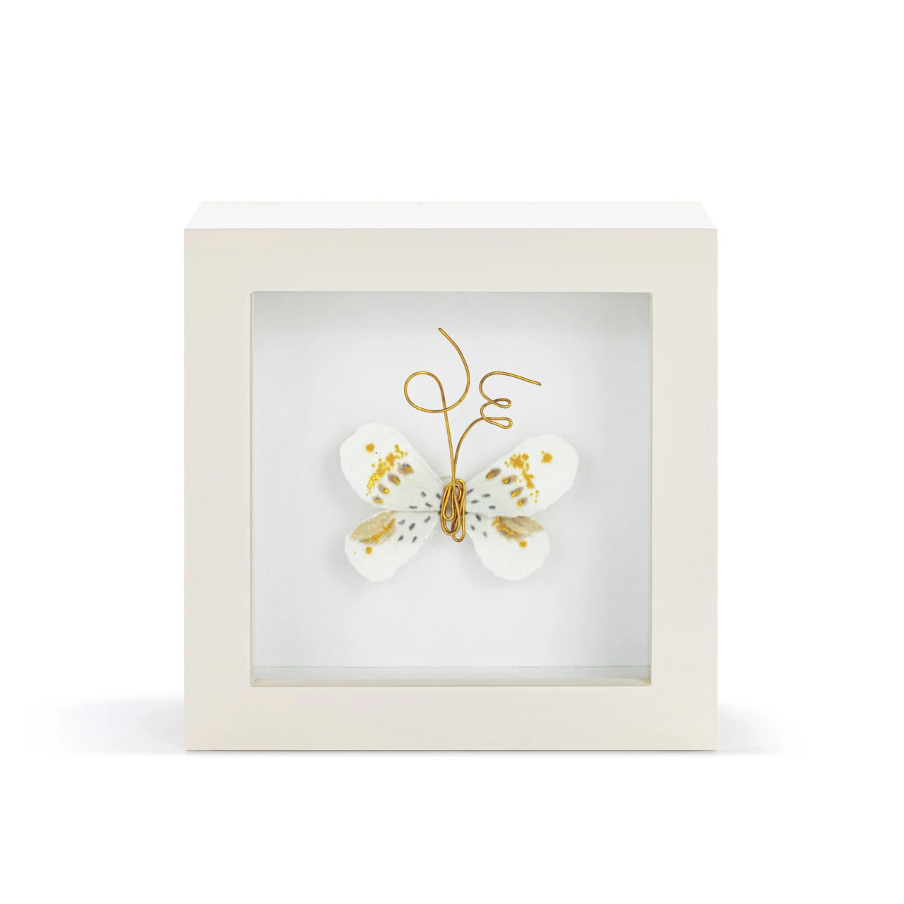 Love From Above White & Gold Butterfly Shadow Box - 4in thumbnail