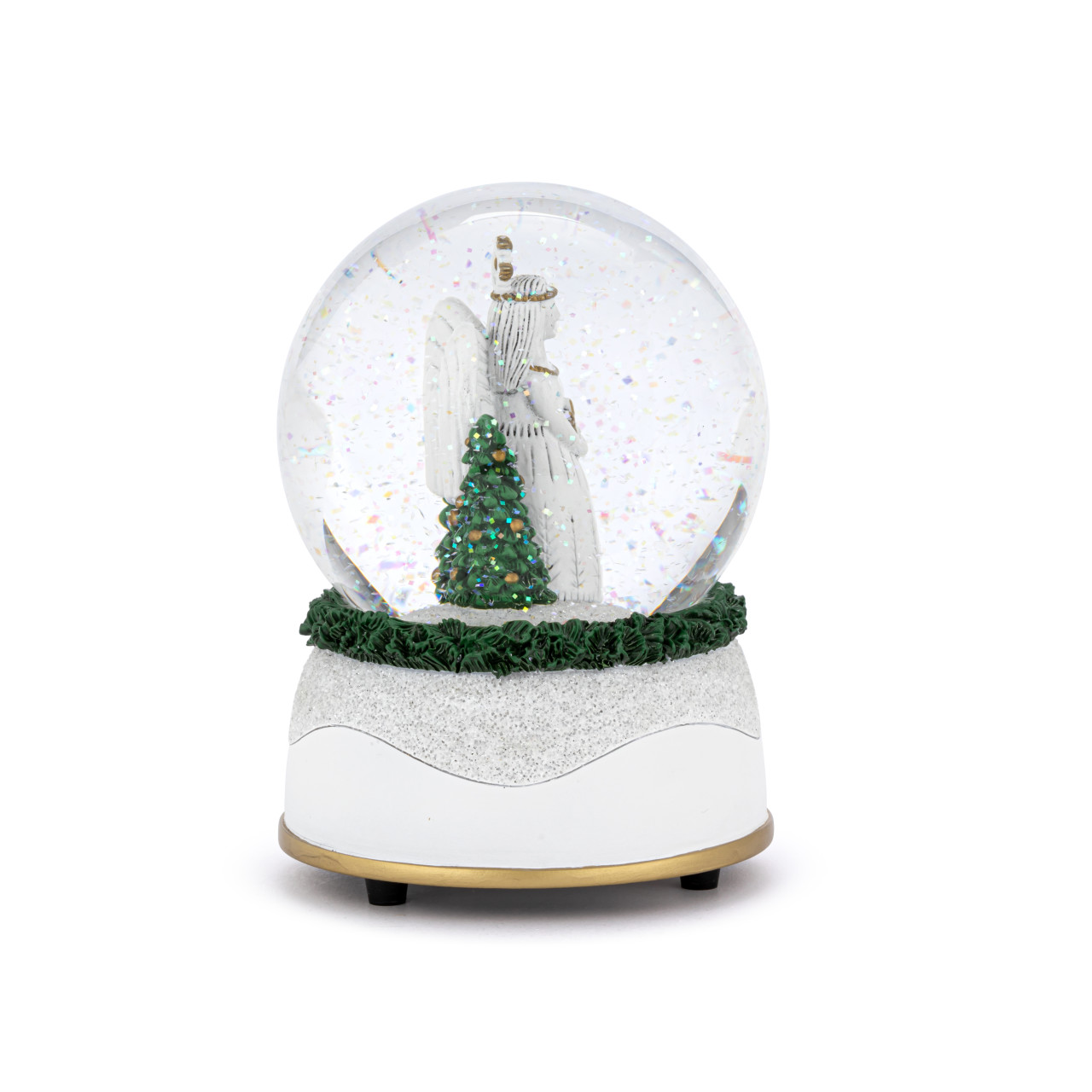 Angel Glittered Greenery Musical Snow Globe - 4x5.5in thumbnail