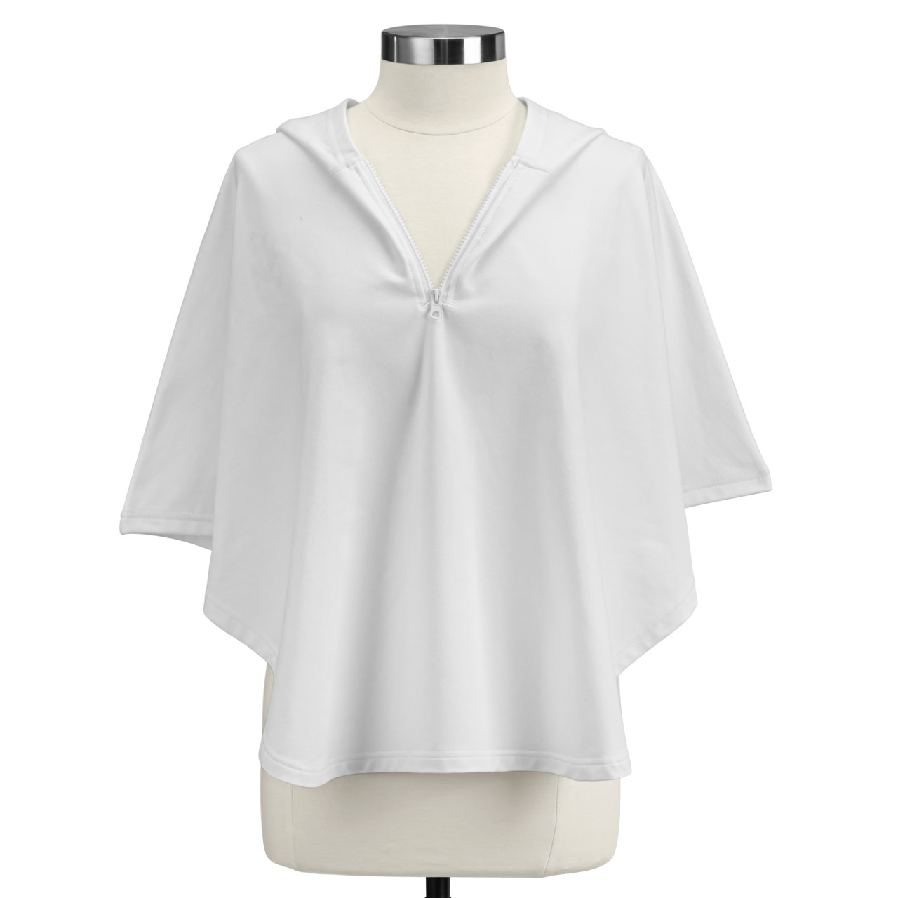 Half Zip White Poncho - 38.25x35in thumbnail