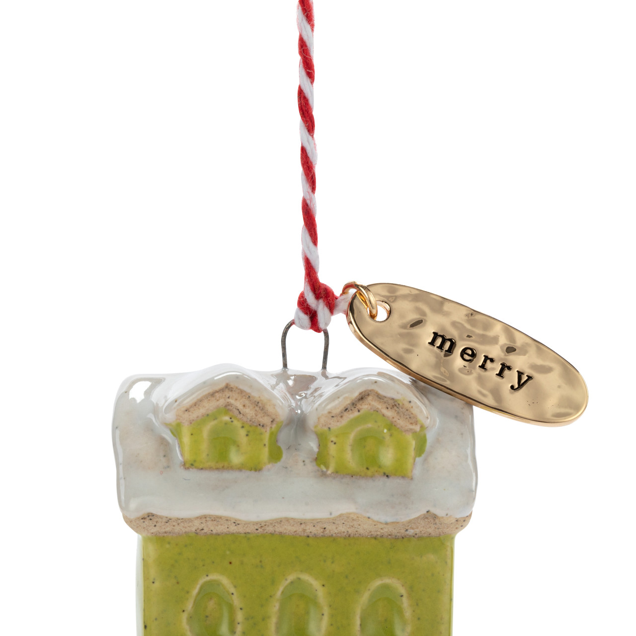 Merry Green House Shaped Ornament - 1.5x2in thumbnail