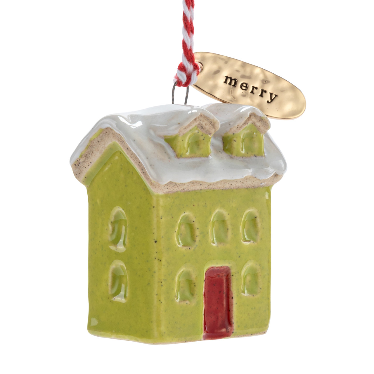 Merry Green House Shaped Ornament - 1.5x2in thumbnail