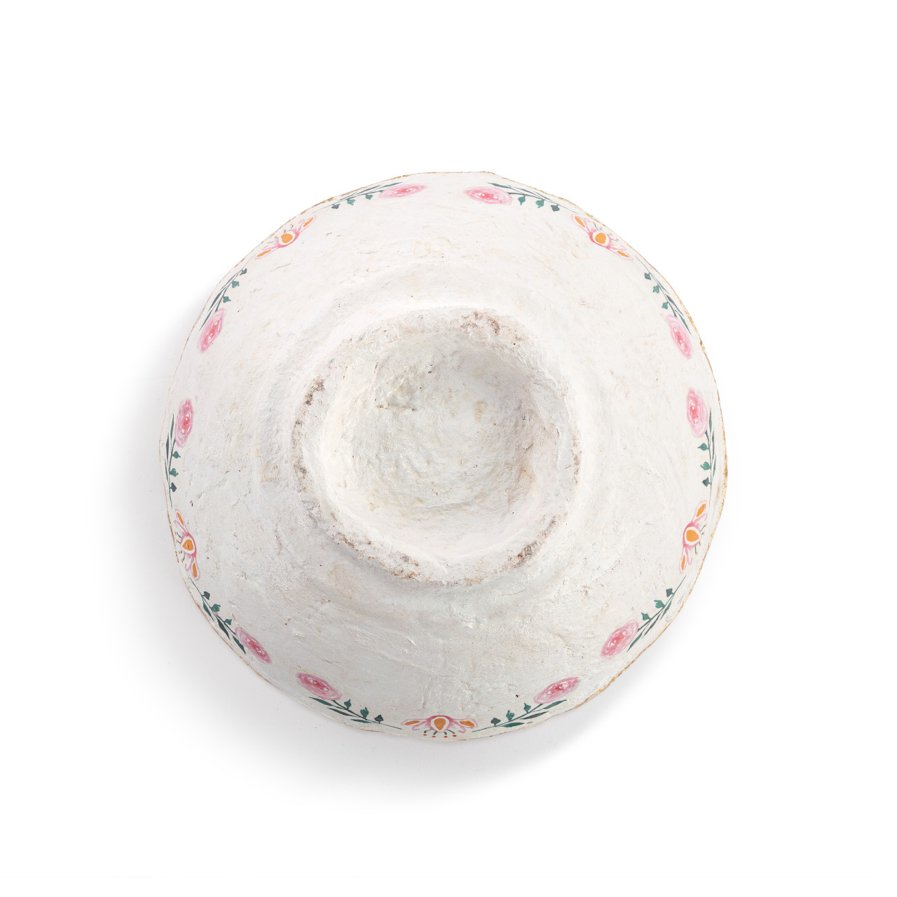 Paper Mache Coral Birds with Gold Rim Bowl - 7.5in thumbnail