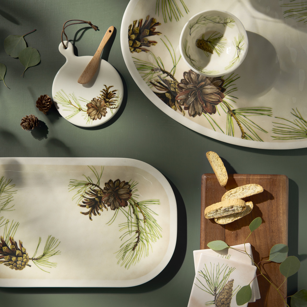 Green Pine Bamboo Large Melamine Oval Platter - 20x14in thumbnail