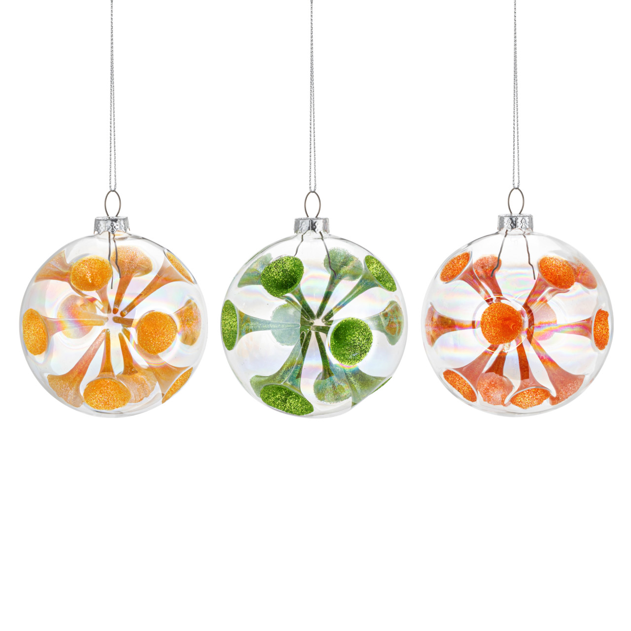 Yellow Orange and Green Cone Glass Ornaments 3 Assorted - 3in thumbnail