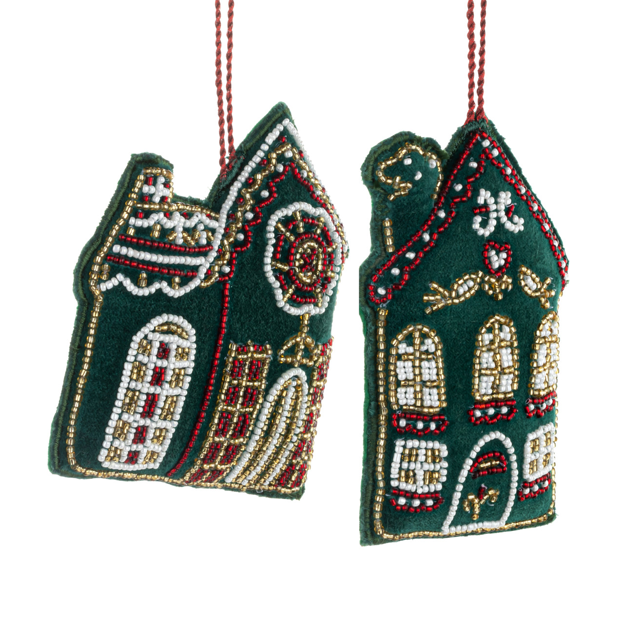 Home Green Beaded Pillow Ornaments 2 Assorted - 5in thumbnail