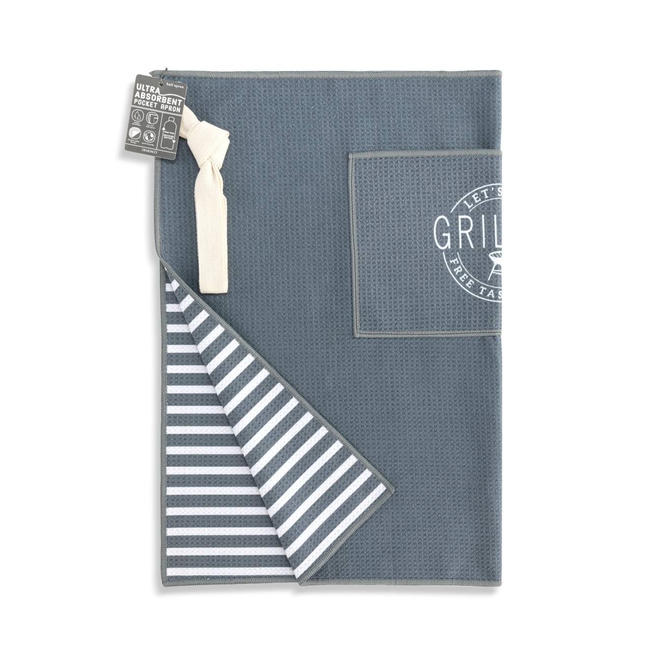 Let's Get Grillin Men's Grey Absorbent Half Apron - 27x20in thumbnail