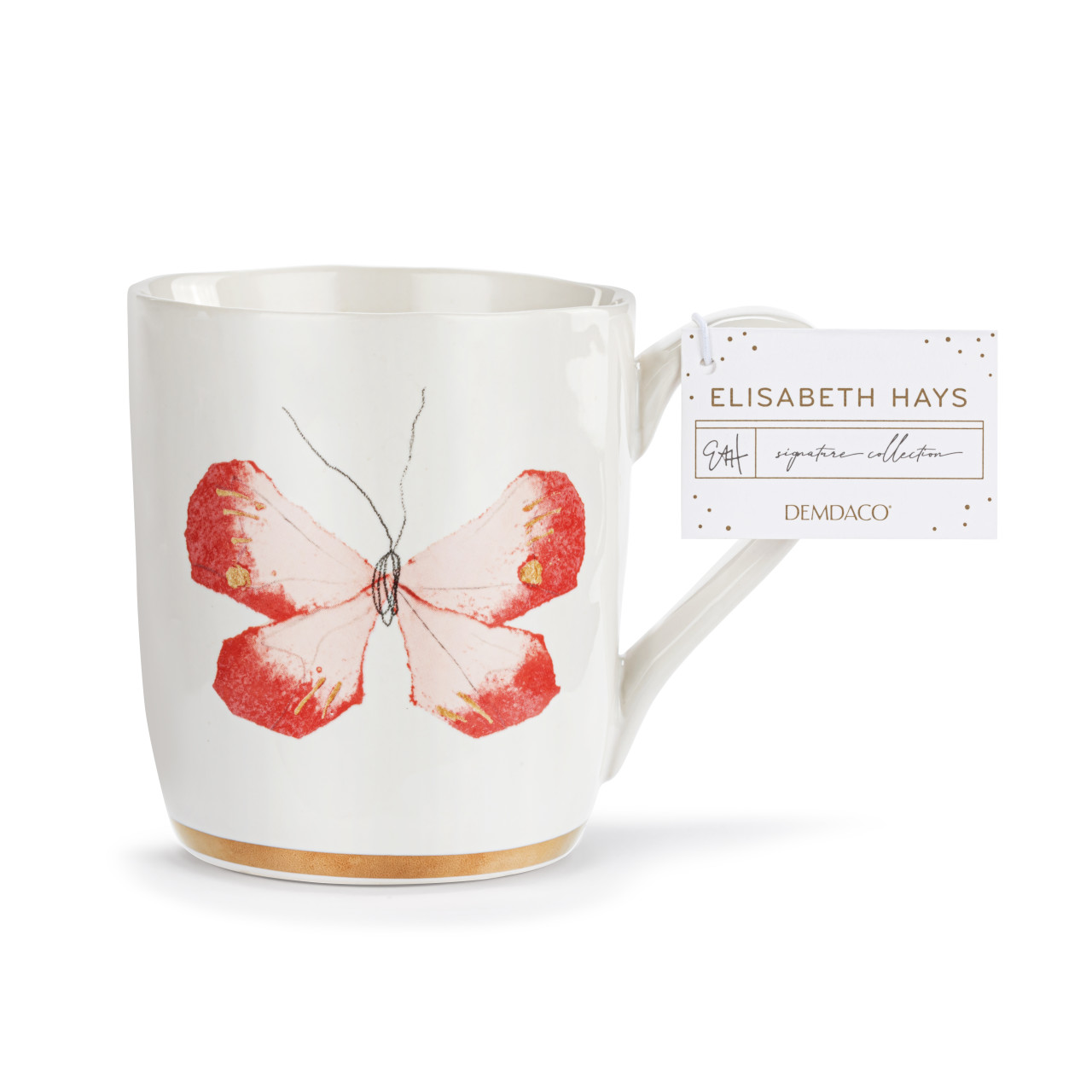 Coral Butterfly White Mug with Gold Trim - 14oz thumbnail