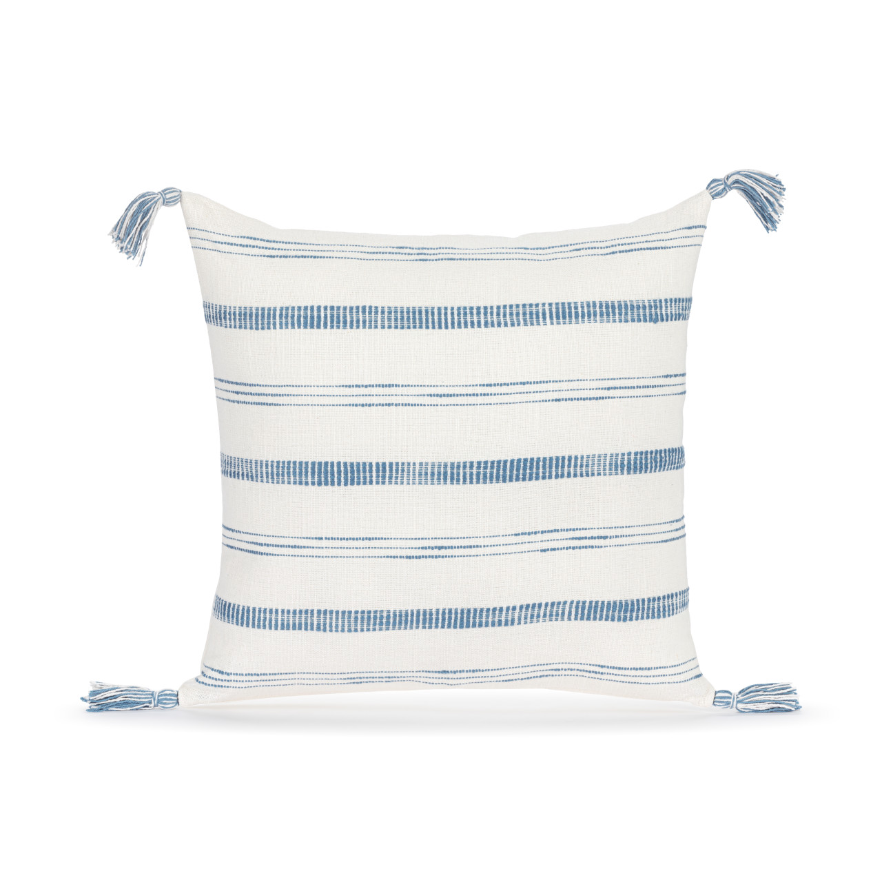 White with Blue Stripe Tassel Square Pillow - 18in thumbnail