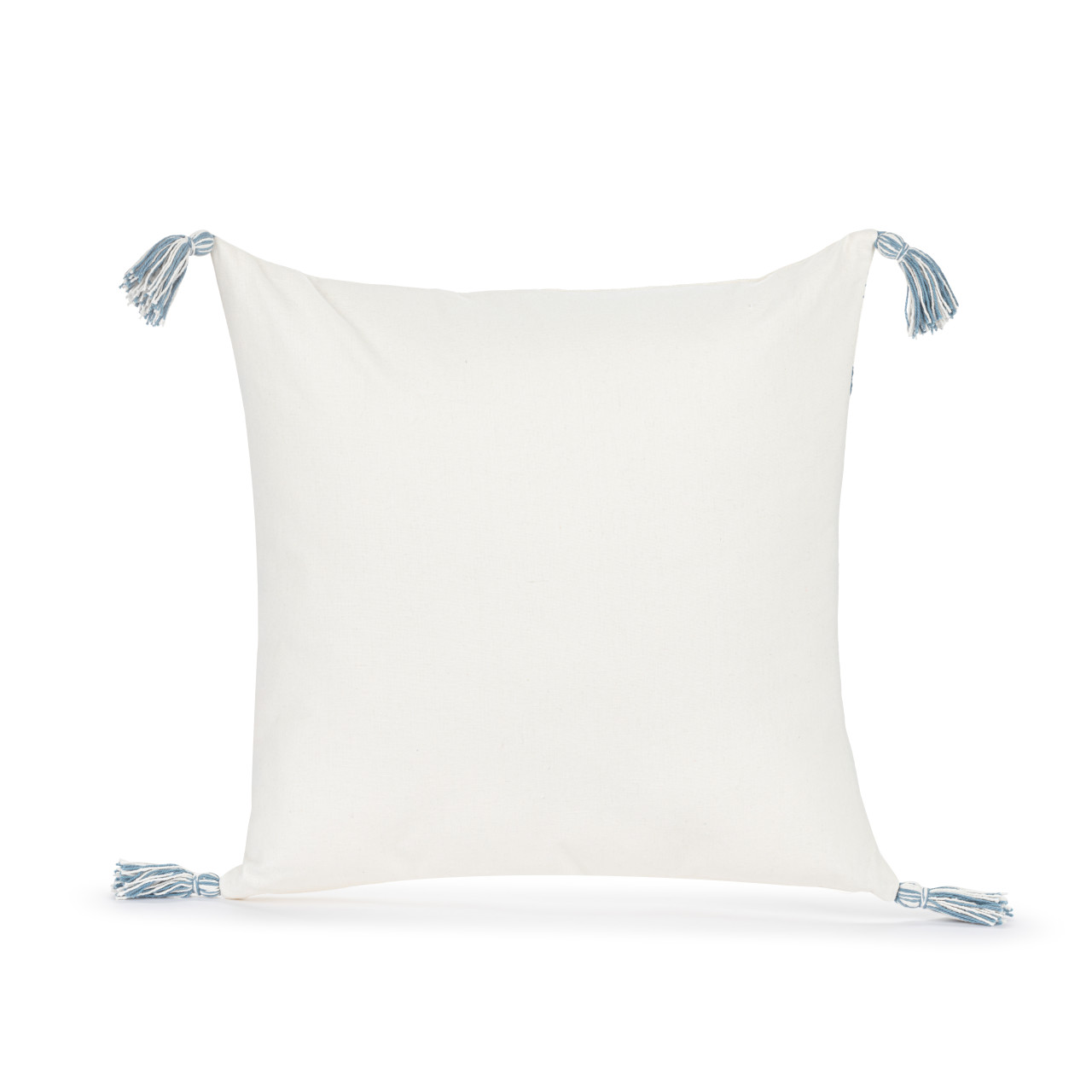 White with Blue Stripe Tassel Square Pillow - 18in thumbnail
