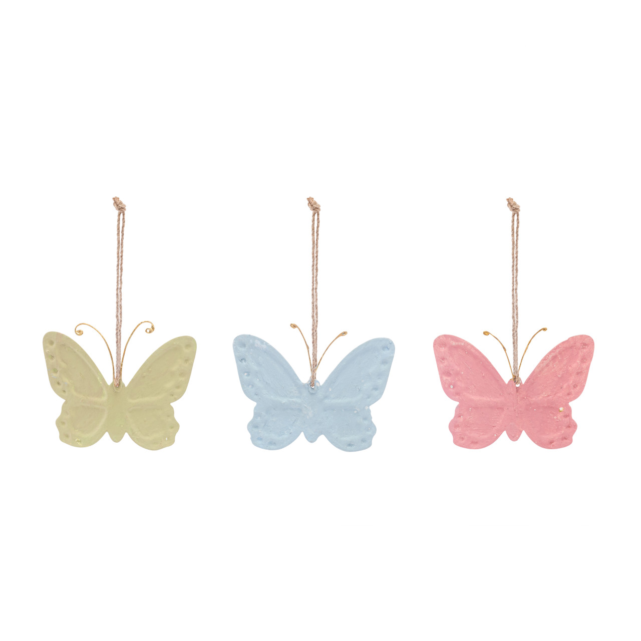 Paper Mache Blue Pink and Green Butterfly Ornaments 3 Assorted - 4.5x3.5in thumbnail
