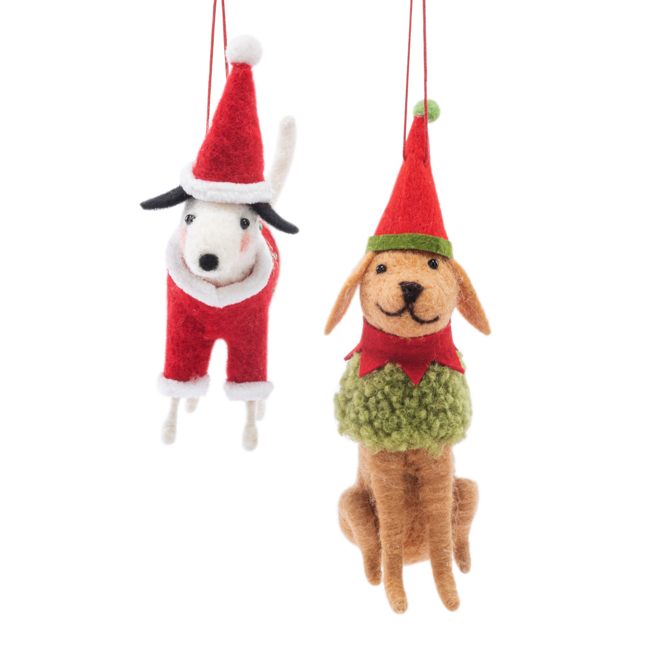 Great Dane & Golden Retriever in Santa and Elf Hat Ornaments 2 Assorted - 4x5in thumbnail