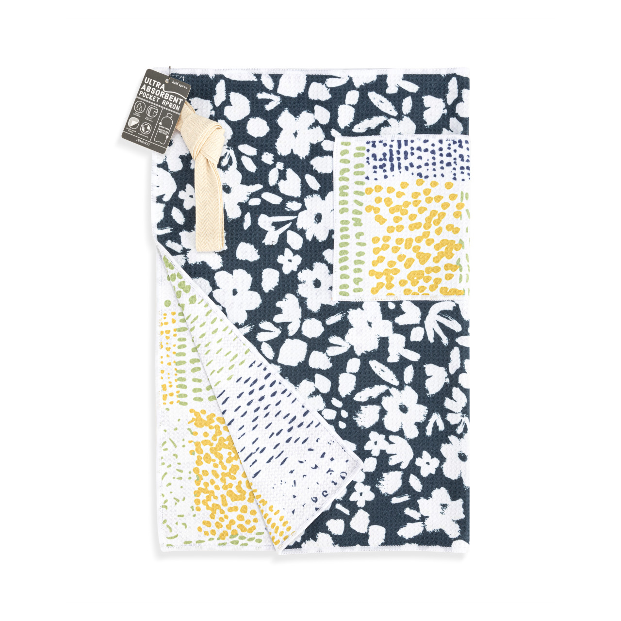 Navy Floral Absorbent Half Apron - 27x20in thumbnail