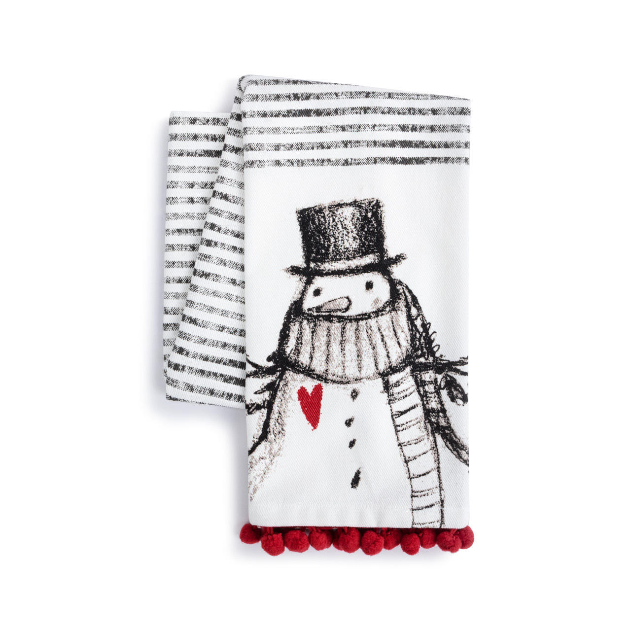Snowman Red Heart Cotton Twill Kitchen Towel - 17x28in thumbnail