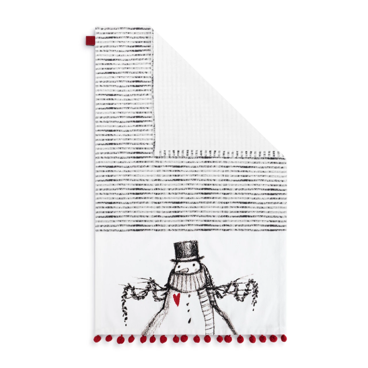 Snowman Red Heart Cotton Twill Kitchen Towel - 17x28in thumbnail