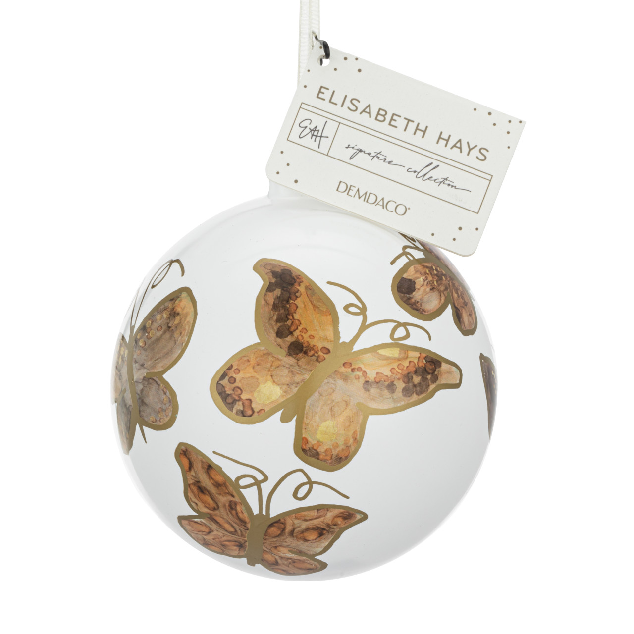 Neutral Butterfly White Round Ornament - 4in thumbnail