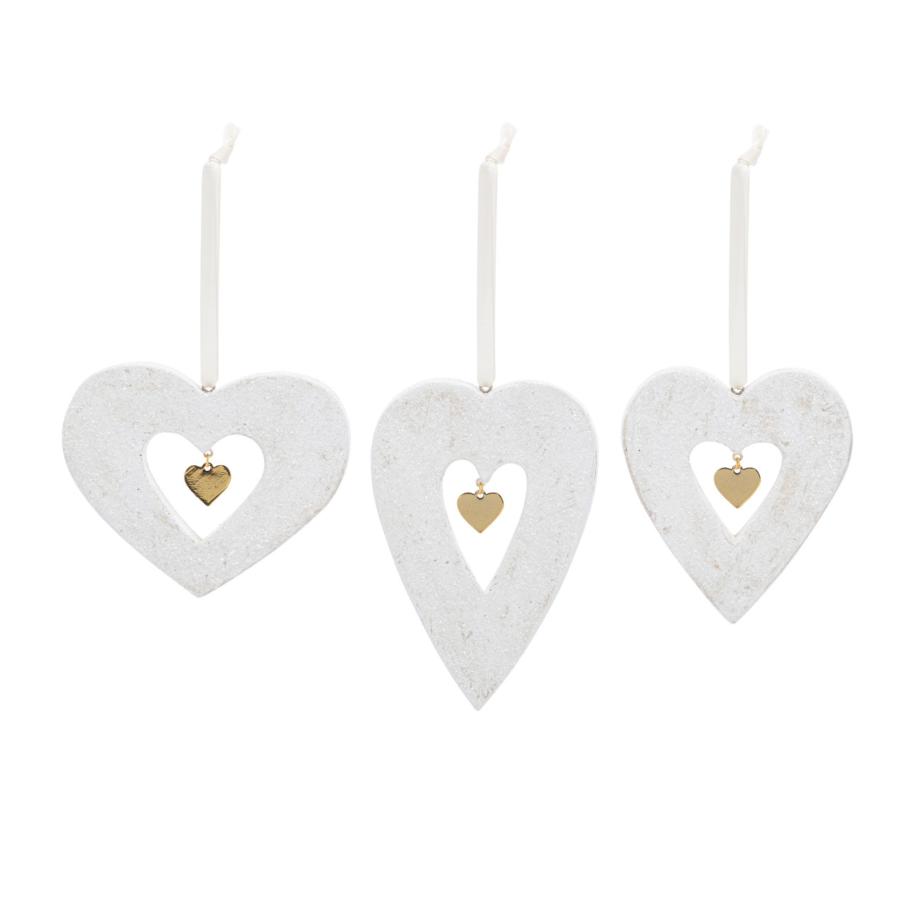 Heart with Gold Charm Paper Pulp Ornaments - Set of 3 thumbnail