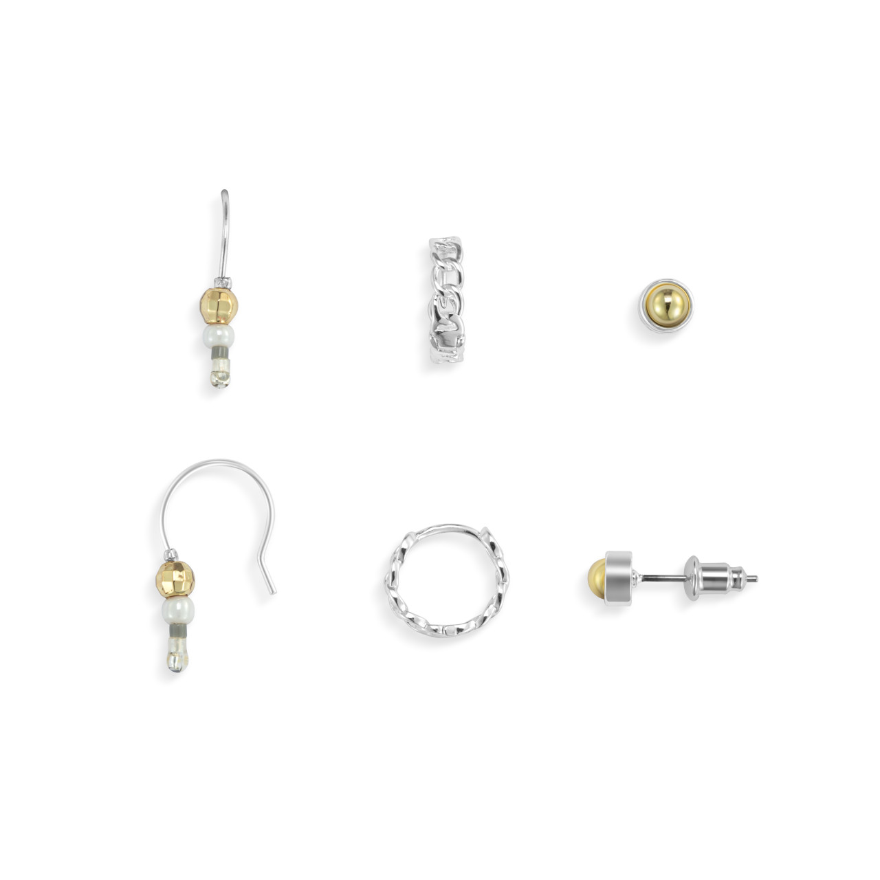 Dainty Bead Silver & Gold Earrings Set of 3 - 12x10mm thumbnail