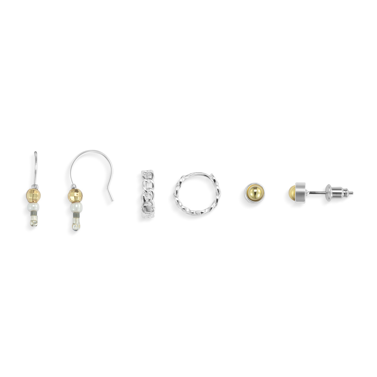 Dainty Bead Silver & Gold Earrings Set of 3 - 12x10mm thumbnail