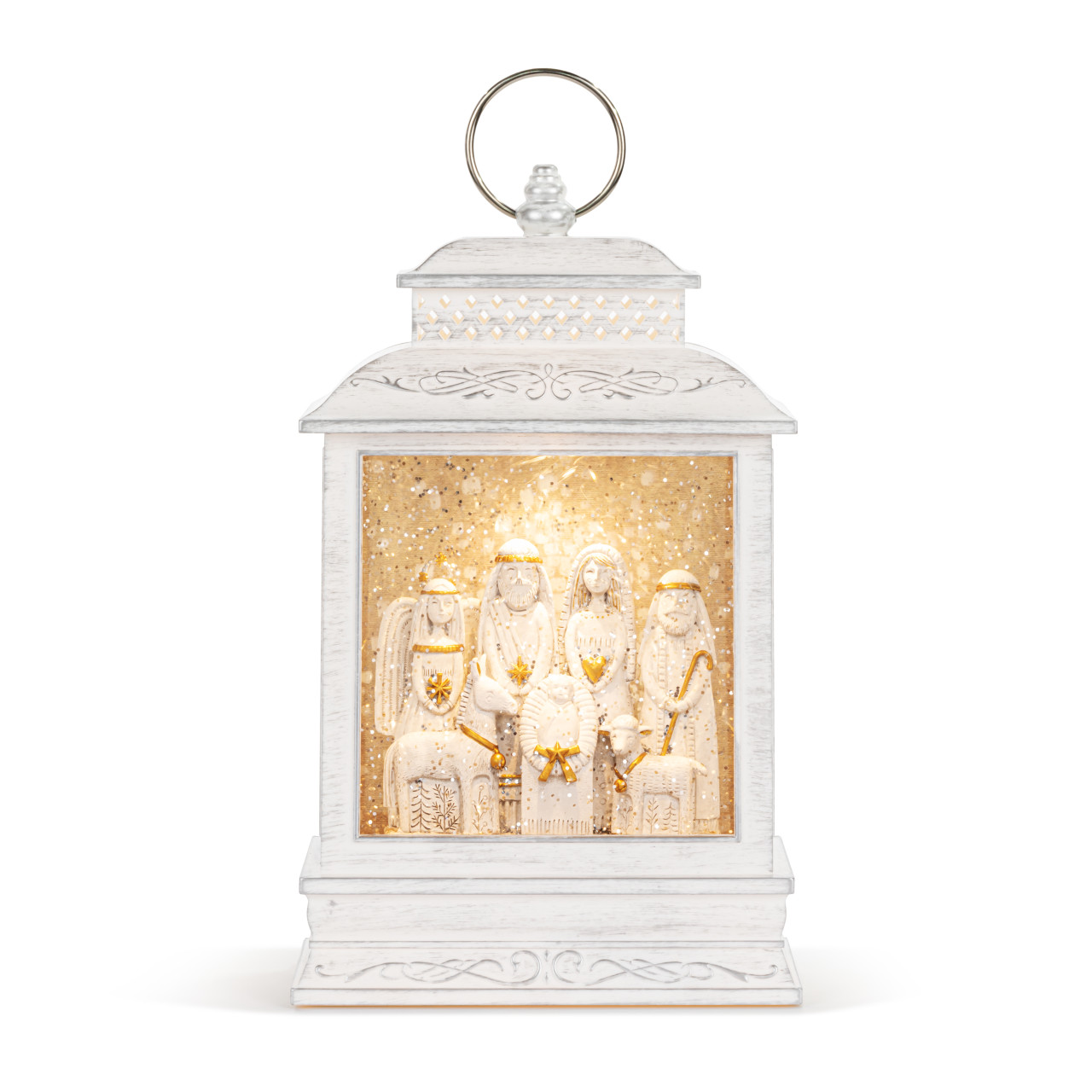 Nativity Figures Lit Musical Silver USB Snow Globe Lantern - 6.5x10in thumbnail