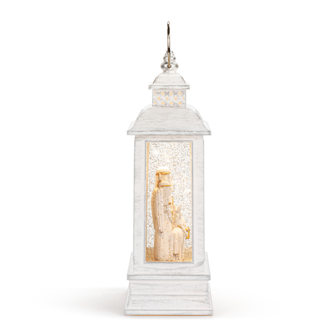 Nativity Figures Lit Musical Silver USB Snow Globe Lantern - 6.5x10in thumbnail