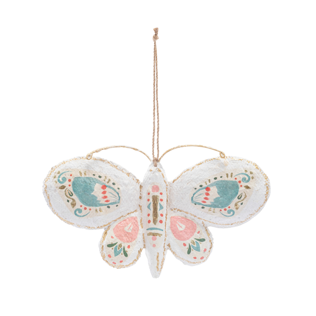 Paper Mache White Painted Butterfly Ornament - 10x5in thumbnail