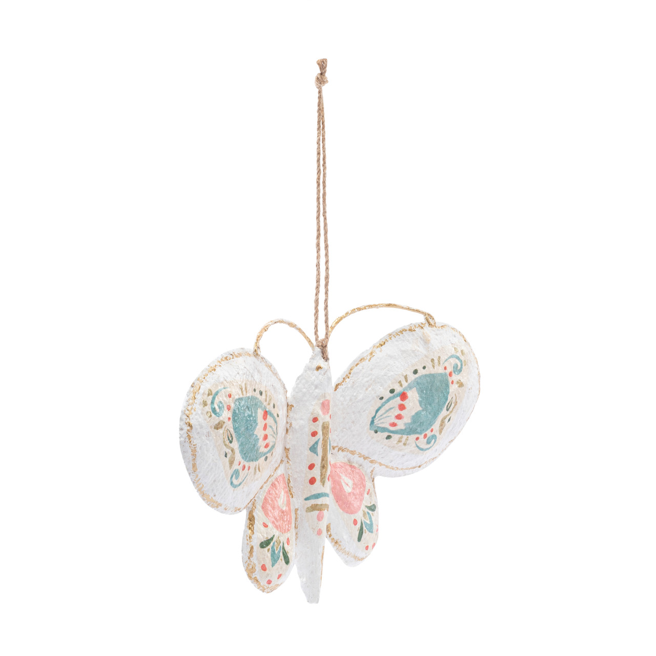 Paper Mache White Painted Butterfly Ornament - 10x5in thumbnail