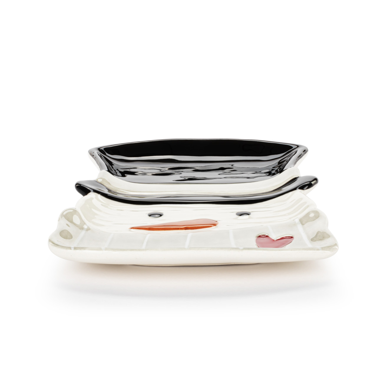 Snowman Red Heart Cream Ceramic Spoon Rest - 4.5x6in thumbnail