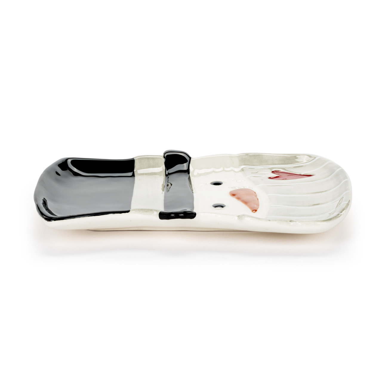 Snowman Red Heart Cream Ceramic Spoon Rest - 4.5x6in thumbnail