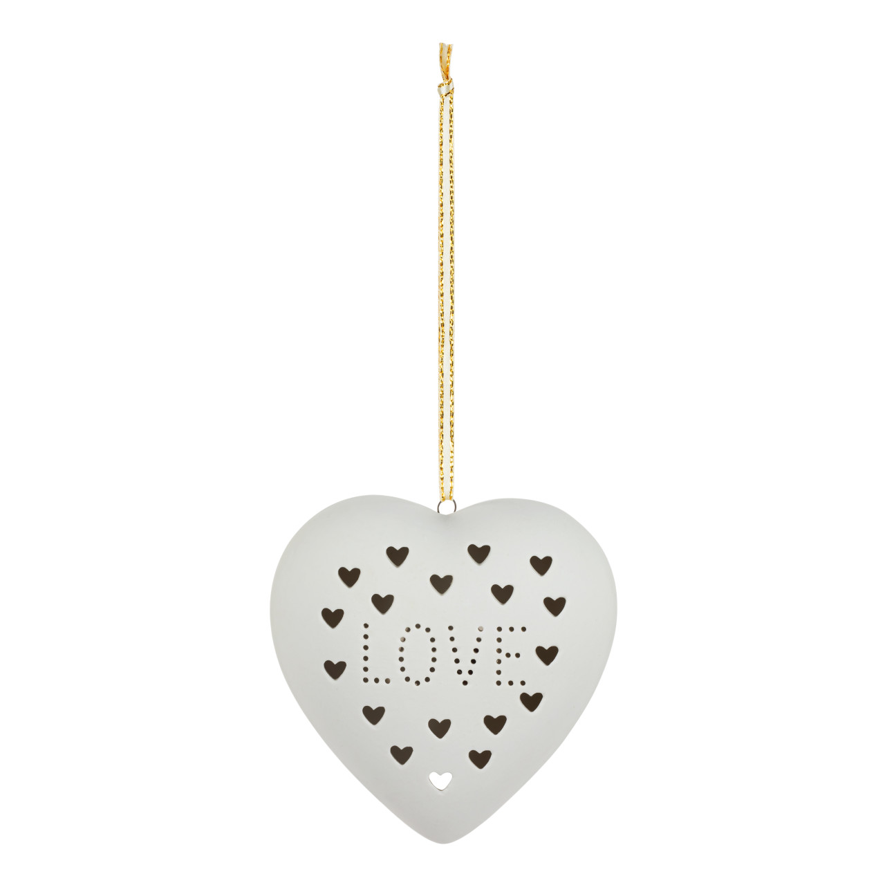 White LED Ceramic Love Heart Figure Ornament - 3in thumbnail