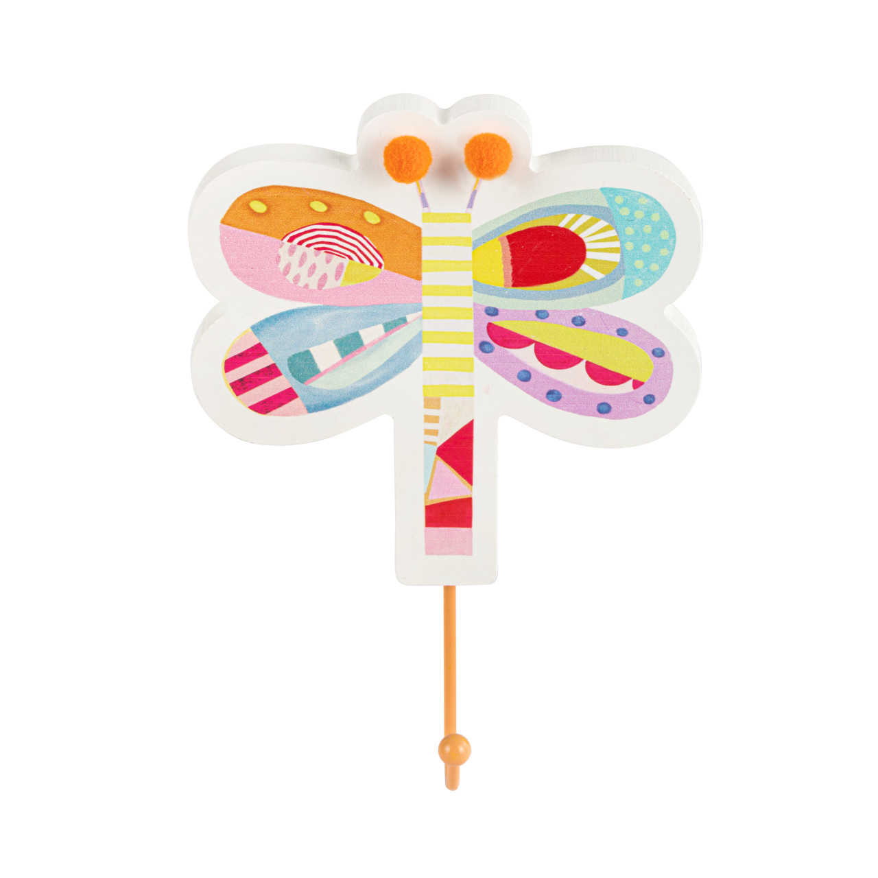 Patchwork Dragonfly Orange Wall Hook - 4x7in thumbnail