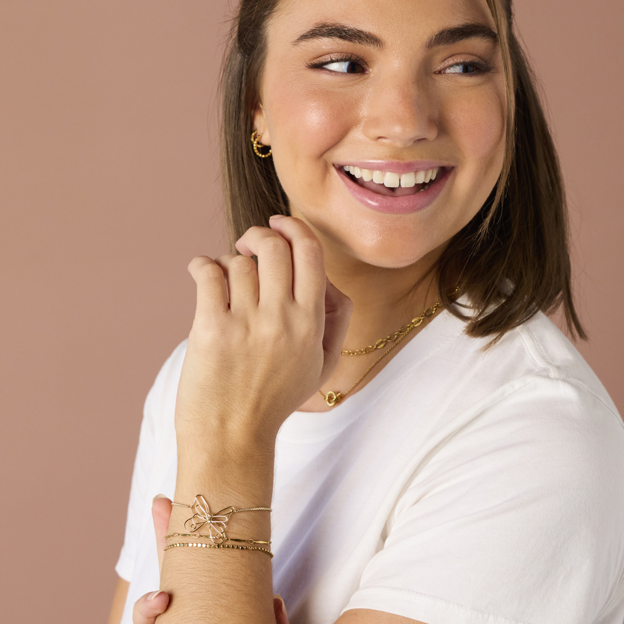 Butterfly Open Charm Gold Bracelet 6.5in thumbnail