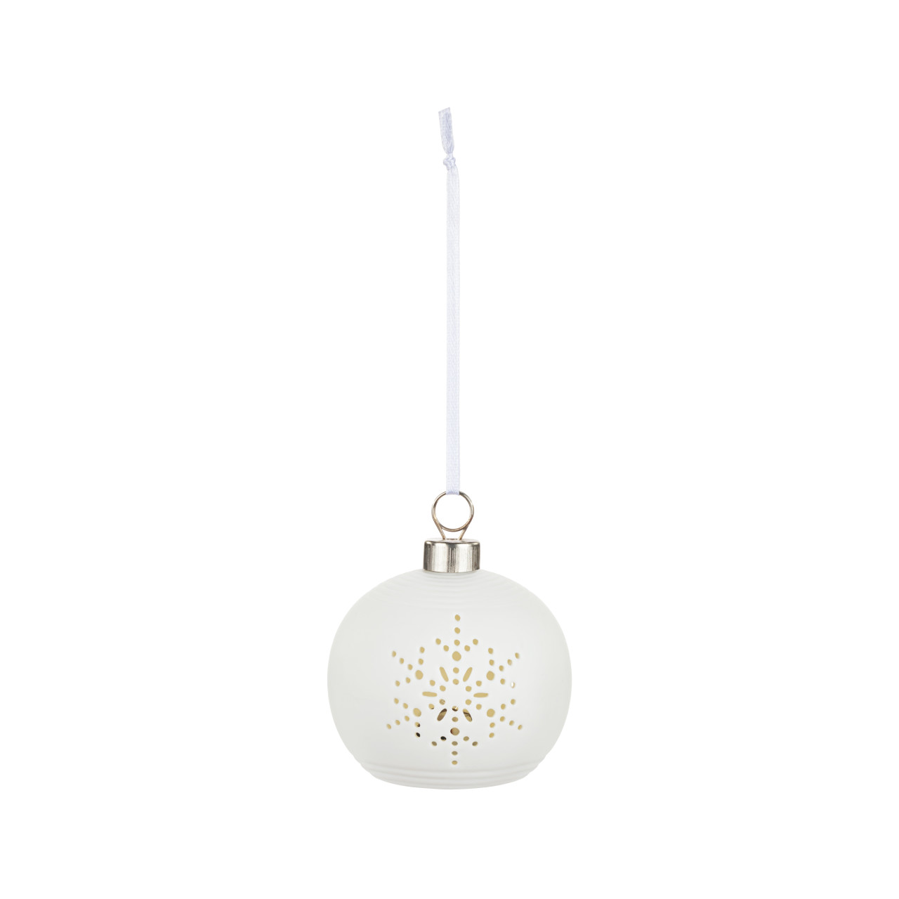 White LED Ceramic Snowflake Small Round Ornament - 3in thumbnail
