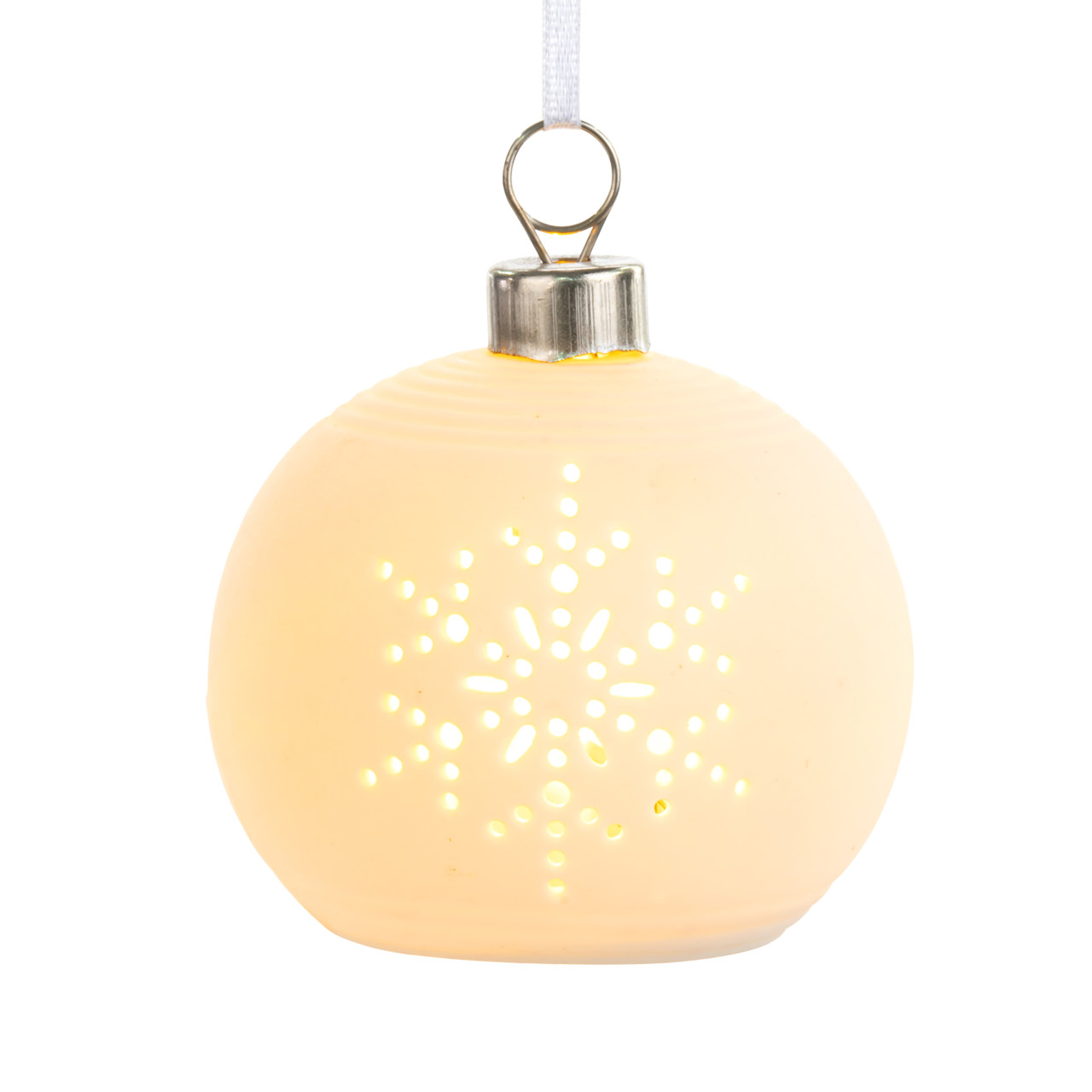 White LED Ceramic Snowflake Small Round Ornament - 3in thumbnail