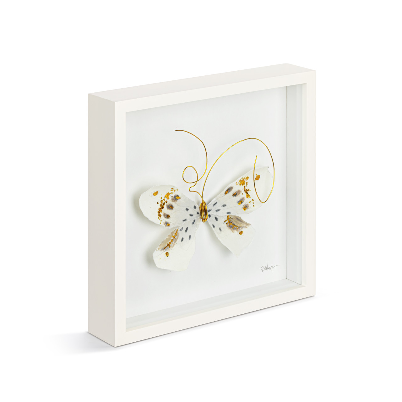 White & Gold Butterfly Wall Art - 10"sq thumbnail