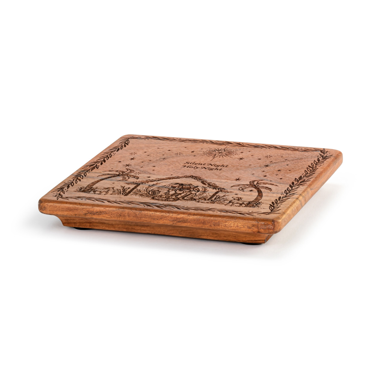 Silent Night Holy Night Etched Wood Trivet - 7.5in thumbnail