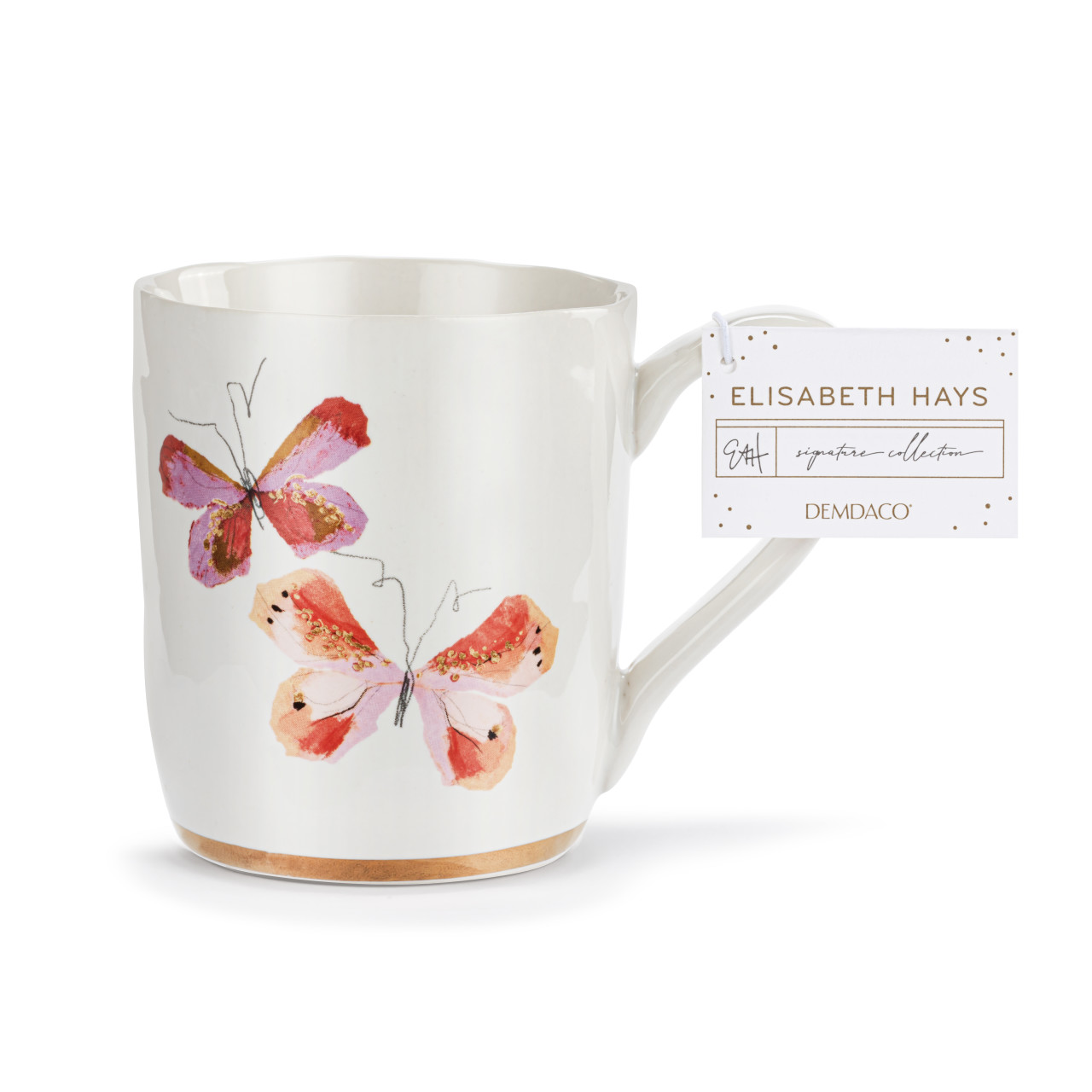 Pink Duo Butterfly White Mug with Gold Trim - 14oz thumbnail