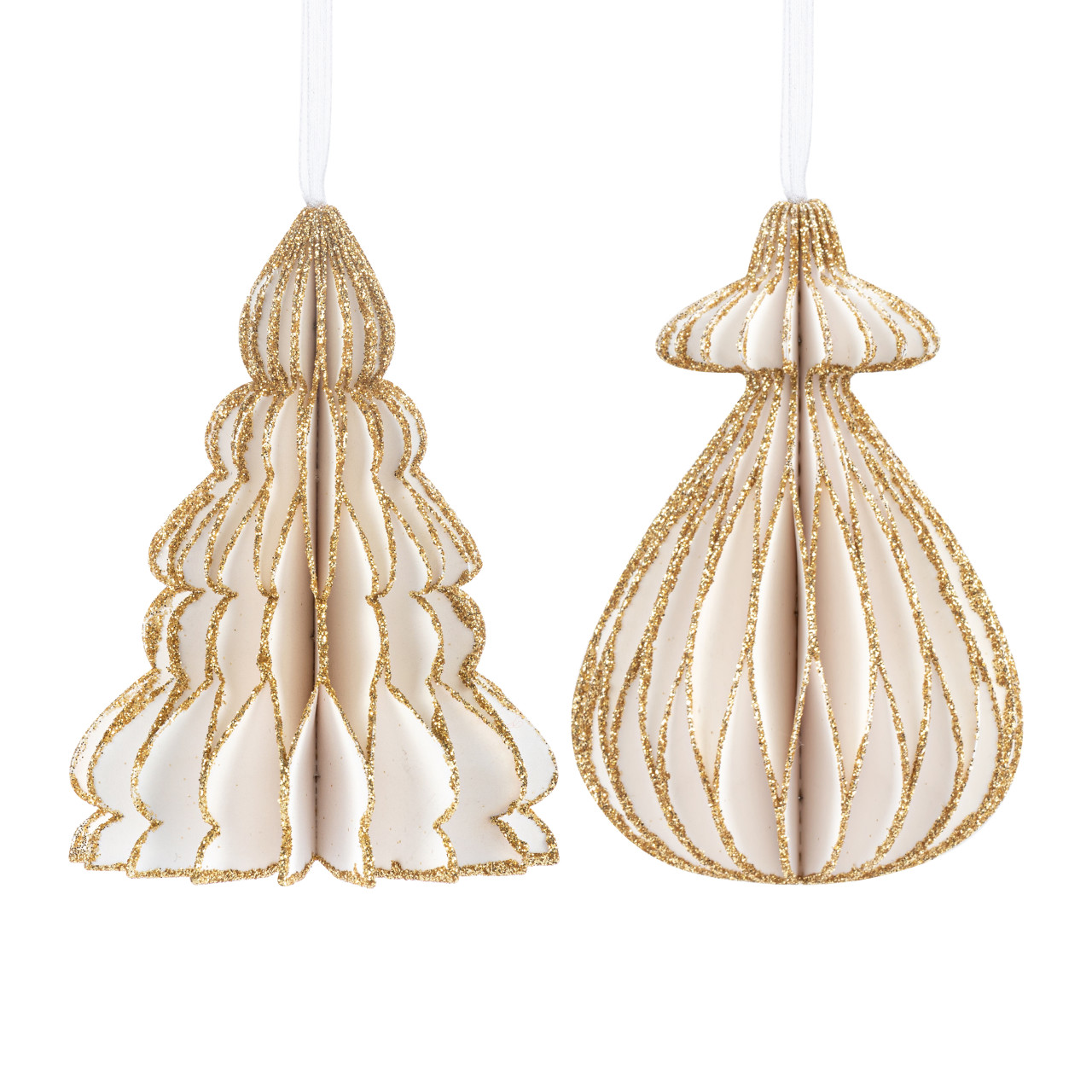 White and Gold Paper Ornaments 2 Assorted - 3x4in thumbnail